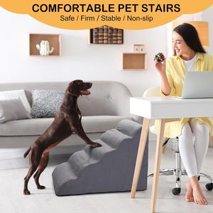 Rampa de escaleras para perros de 5 escalones, cama alta, tela antideslizante, escalones interiores para mascotas para perros pequeños y gatos, patrón gris sólido - Product Image 4