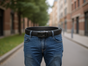 Cintura da uomo con fibbia automatica 4 cm x 125 cm in acrilico nero stile casual resistente monopezzo - Product Image 2