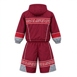 Ensemble de survêtement coupe-vent SALSTAR pour garçons, veste à capuche et short, tenue de sport rouge en polyester, 2 pièces, vêtements de sport tendance - Product Image 2