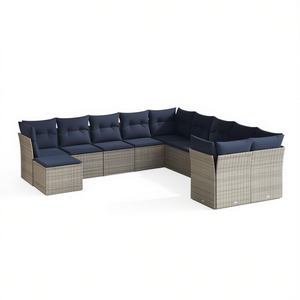 Juego de sofás de patio de ratán sintético gris, 11 piezas, muebles de jardín para exteriores con cojines, diseño contemporáneo resistente a la intemperie - Product Image 1