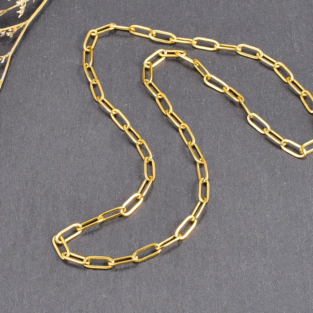 4mm Paper Clip Design Jewelry Elegant 18K Gold Plated Stainless Steel Rectangle Chain Link Necklace for Women Gift