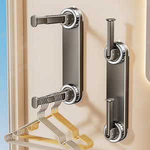 Barra telescópica de doble barra con ventosa fuerte para colgar ropa, organizador de ropa para el hogar y dormitorio, montado en la pared. - Product Image 3