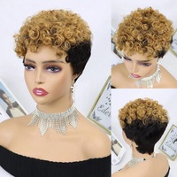 Wig Rambut Manusia Keriting Pendek Model Pixie Cut Dua Warna 1B/27 Ombre Untuk Wanita Kulit Hitam