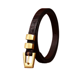 Cinturón de Cuero Genuino para Mujer, de Piel de Vaca Pura, con Hebilla Estrecha de Aleación, Estilo Antiguo, con Patrón de Cocodrilo Desgastado, 3.8 cm de Ancho, 95-105 cm de Largo - Product Image 1