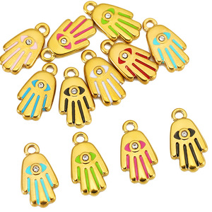 Colgante de Mano de Hamsa de Acero Inoxidable de 16.5x9.2mm con Diamantes de Imitación para Fabricación de Pulseras y Accesorios de Joyería - Product Image 3