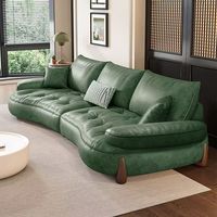 Sofá Curvo en Forma de L Chesterfield Retro Minimalista Italiano para Sala de Estar, Apartamento Pequeño, Moderno, de Lujo Ligero, en Cuero Genuino