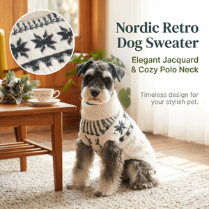Suéter <span class=keywords><strong>de</strong></span> punto jacquard <span class=keywords><strong>de</strong></span> mezcla <span class=keywords><strong>de</strong></span> lana con cuello alto para mascotas, cálido y acogedor para invierno, estilo nórdico con patrón <span class=keywords><strong>de</strong></span> copo <span class=keywords><strong>de</strong></span> nieve, ideal para las fiestas. - Product Image 2