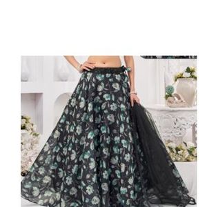 Lehenga Choli Noir à Motifs Floraux pour Femme, Tenue de Soirée Designer, Ensemble Ethnique, Jupe Imprimée, Blouse à Paillettes avec Dupatta, Vêtement de Fête - Product Image 4