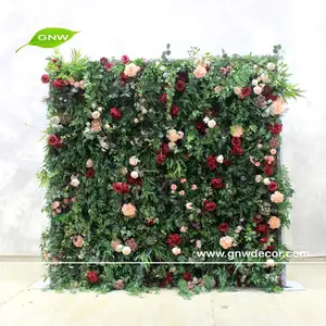 GNW 3D 花卉面板花墙壁绿叶和玫瑰花背景墙婚礼装饰