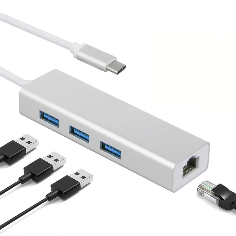 1000Mbps Gigabit 3 Poorten Usb 3.0 USB-C Naar Lan Type C Hub Usb Ethernet Adapter Voor Macbook Laptop Pc