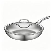 Poêles à frire en acier inoxydable triple couche très vendues, ensemble de cuisson extérieur de camping de haute qualité, poêle antiadhésive avec couvercle en verre, compatible four