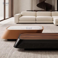 Table basse rectangulaire moderne de luxe en marbre, recouverte de cuir, pour salon
