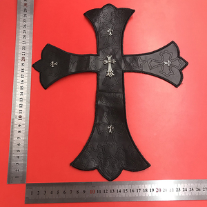 Customized New Fashion Brand <strong>Design</strong> Hardware PU Leather Black Cross Embroidery Clothes Decorative Accessories <strong>Patch</strong> - Product Image 2