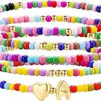Bracelets extensibles perlés SA, bijoux fantaisie pour femmes, vente en gros, breloques cœur et lettre, perles acryliques, lot en vrac, option couleurs assorties
