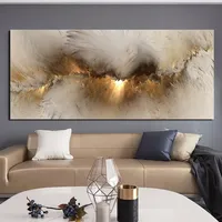 Seni Dinding Kanvas Abstrak Klasik Estetis, Cetakan Awan Abu-abu Kuning dengan Warna Blok, Dekorasi Rumah, Kamar Tidur, Ruang Tamu