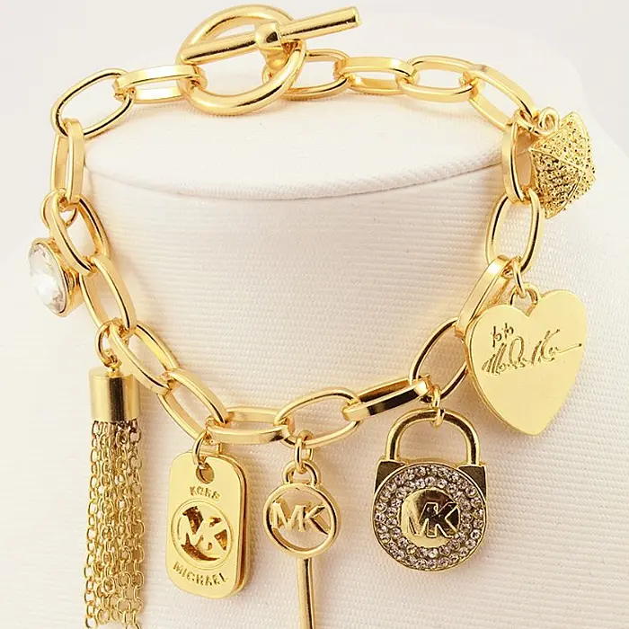 Braccialetto TongLing braccialetto con ciondolo a catena con ciondolo iniziale con lettera d'amore placcato oro coreano