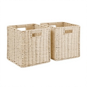 Handmade Woven Wicker Storage Baskets Rectangle <b>Rustic</b> Style for Living Room Neatening 2 Pack - Product Image 3