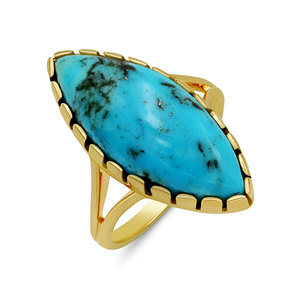 Bague Gourik R1251 en argent sterling 925 plaqué or, turquoise bleue en forme de poire, sertie de griffes, pour femme, idéale pour les soirées de luxe - Product Image 4