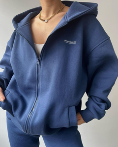 Ensemble survêtement femme en coton 100% avec sweat à capuche zippé et pantalon décontracté à manches longues - Product Image 2