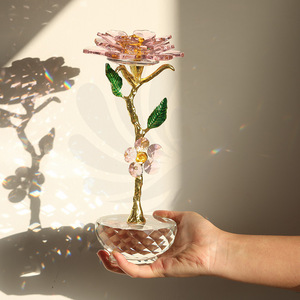 Ornement en verre cristal Darz, rose, décoration florale pour la maison, figurine de collection, cadeau - Product Image 2