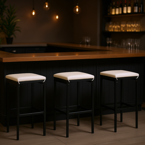 Bar <b>Stools</b> Black Metal Frame Cream White <b>Cushion</b> Modern Contemporary Bar Furniture Commercial Use - Product Image 2