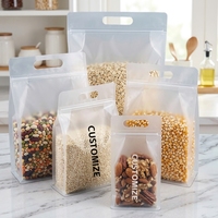 Sacs sous vide transparents PE+CPP de qualité alimentaire thermoscellables et recyclables avec poignée découpée et fermeture éclair pour logo personnalisé, idéaux pour noix, céréales, chips de pommes de terre