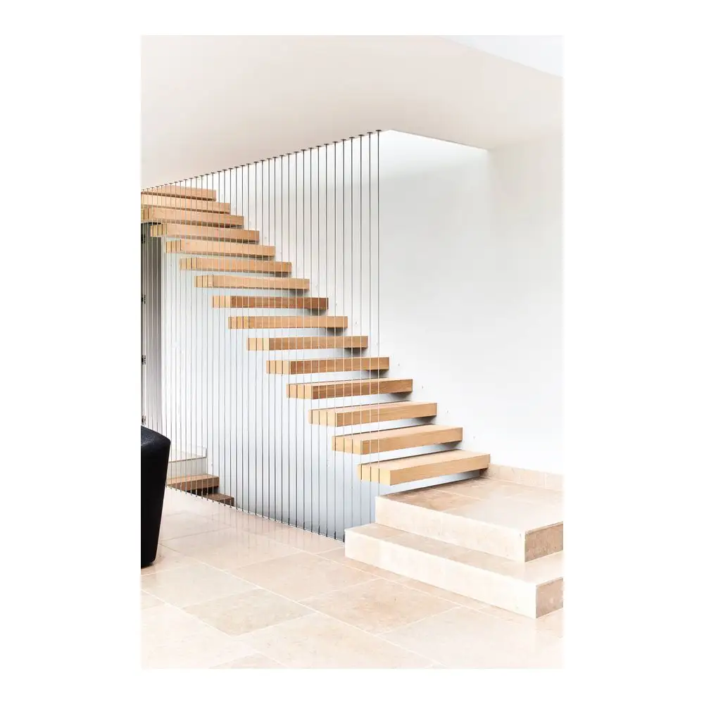 Prima Construction Hochwertiger Code Moderne Treppe Schwimmende gerade Treppe Innentreppe mit Holz profil und Glas geländer