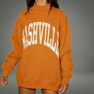 Unisex New Customize Mock Neck Sweatshirt Long Drop Shoulder Pullover Front Letter Print <b>Comfy</b> Travel Nashville Sweatshirts - Product Image 1