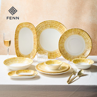 Service de vaisselle en porcelaine FENN, style vacances de luxe, motif en rotin tressé, assiettes et bols en céramique pour hôtel et mariage