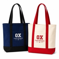 Sac fourre-tout en toile personnalisé avec logo, poche avant, bordure rouge marine, monogramme brodé, sac à main pour le campus, les sports et les articles promotionnels