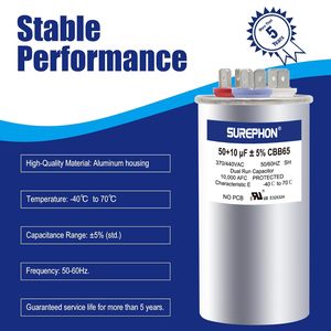 Cbb65 50 + 10uF điều hòa không khí bắt đầu động cơ chạy AC condenser metallized phim tụ tủ lạnh máy nén tụ - Product Image 4