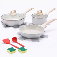 Donnor - Batteries de cuisine en aluminium au design européen, antiadhésives, avec poêle à frire, marmite, couvercle en verre et poignées en silicone - Meilleures ventes