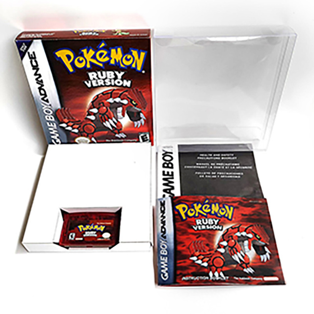 USA Ic Save Pokemoned Ruby FireRed LeafGreen Emerald Sapphire Metallic Foil Finish Box Tray Manual Game Cartridge for GBA