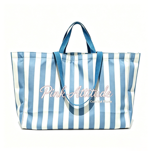 Sac fourre-tout en toile rayé avec poignée, grande taille, bandoulière réglable, pour sublimation, idéal pour les vacances d'été à la plage pour filles - Product Image 2