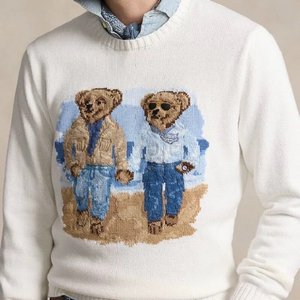 Мужской свитер в корейском стиле на осень-зиму, хлопковый, с двойным принтом медведей, круглым вырезом, длинным рукавом, в молодежном повседневном академическом стиле - Product Image 1