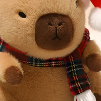 Peluche Capybara de Noël avec bonnet de Père Noël et écharpe à carreaux, jouet en peluche doux et rembourré, cadeau de fêtes