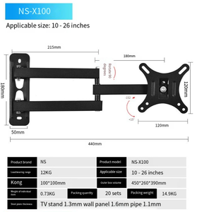 Soporte de Pared Universal para Monitor de 14-27 Pulgadas, Soporte de Acero con Movimiento Completo para Monitor LCD, Soporte Telescópico para TV, Carritos, VESA 100x100, Inclinación de 15° - Product Image 4