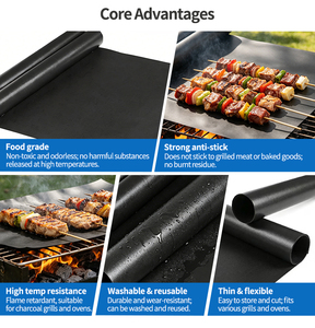 Tapis <span class=keywords><strong>de</strong></span> <span class=keywords><strong>barbecue</strong></span> <span class=keywords><strong>réutilisable</strong></span>, facile à nettoyer, imperméable, feuilles <span class=keywords><strong>de</strong></span> <span class=keywords><strong>cuisson</strong></span> en PTFE <span class=keywords><strong>pour</strong></span> four et cuisine - Product Image 2