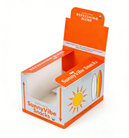 Boîte de présentation personnalisée avec revêtement UV mat, vente en gros, logo imprimé, pour comptoir de vente au détail, promotion de produits de collation, marque