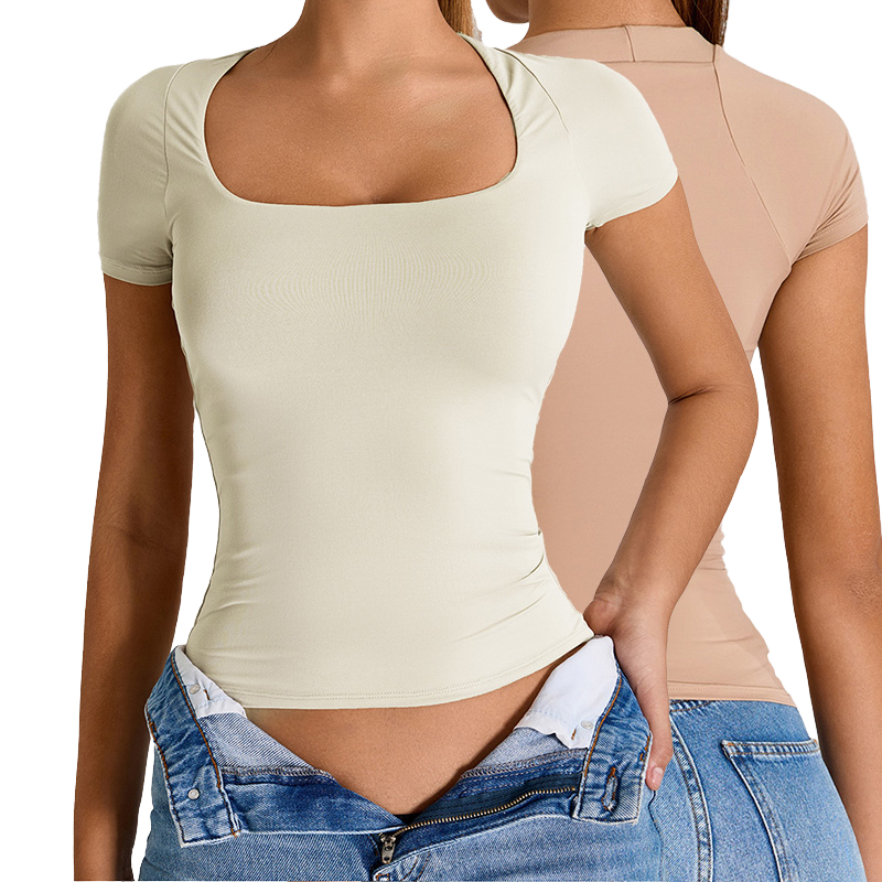 Women's Slim Fit Yoga Top with Detachable Sleeve Square Neck Four-Way Stretch for Summer Workouts Fitness Clothing