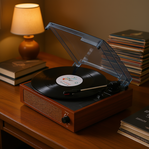 D0100HAD9JA Reproductor de discos de vinilo con transmisión por correa, 3 velocidades, con salida RCA, altavoces estéreo para discos de 7, 10 y 12 pulgadas - Product Image 2