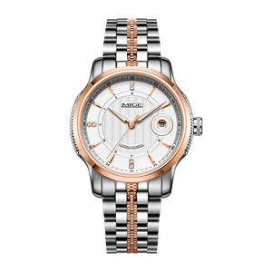 Reloj Mecánico Automático MIGE de 38 mm con Correa de Acero Inoxidable, Detalles en Oro Rosa, Cristal de Zafiro, Visualización de Fecha, Estilo de Moda de Lujo - Product Image 5