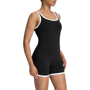 SUHE BS-1667 Athena Solid <b>Spaghetti</b> <b>Strap</b> Scoop Neck Seamless Shorts Bodysuit Women Nylon66 Padded <b>Bra</b> Quick Dry Sports - Product Image 1
