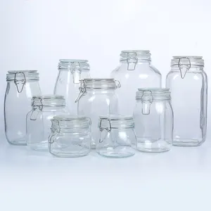 Top Selling 150ml 500ml 750ml 1000ml Kitchen Food Storage Glass Jars With Metal Lid Airtight Clip Top