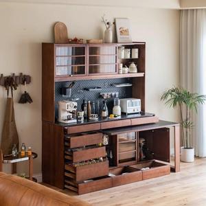 Aparador de madera maciza con gabinete de pared giratorio, juego de 2 piezas, muebles de comedor que ahorran espacio para apartamentos pequeños - Product Image 4