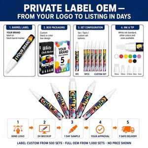 Set di 5 <span class=keywords><strong>Pennarelli</strong></span> Cancellabili OEM per Vetro, <span class=keywords><strong>Lavagna</strong></span>, Menu Board, Logo Personalizzato, Etichetta Privata, Confezione Semplice, Fornitore - Product Image 4
