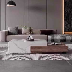 Meuble de maison haut de gamme, <span class=keywords><strong>table</strong></span> basse carrée avec tiroirs de rangement, plateau en faux marbre, placage bois pour salon. - Product Image 3