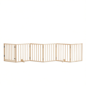 Barrière pliable pour chien en bois de peuplier à 6 panneaux avec porte, 118,1 pouces, pour encadrement des animaux domestiques, utilisation intérieure - Product Image 1