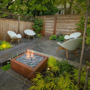 Foyer à gaz extérieur sans fumée au sol en acier Corten Durable Rust Cube pour cour - Product Image 2