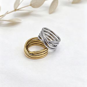 yunnique Geometric Line <b>Ring</b> Gold Silver Plated <b>Titanium</b> Steel Unisex Fashion Jewelry Gift - Product Image 3